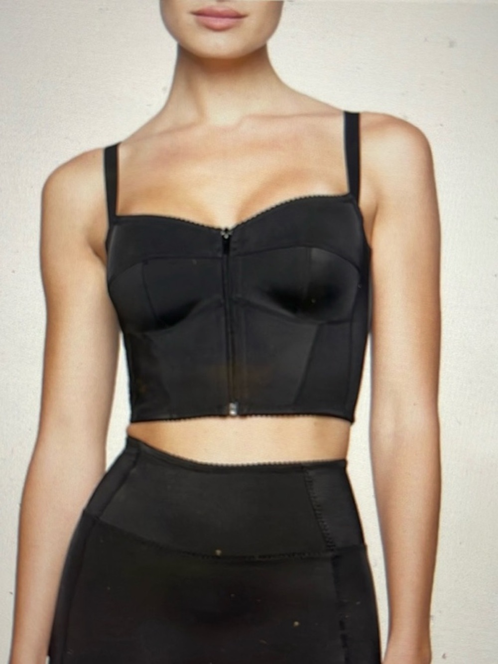 SKIMS Glam Black Front-Zip Bustier Crop Top Sz S